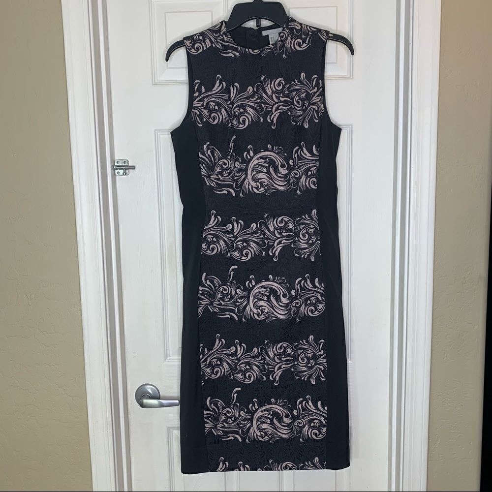 H&M Black Damask Midi Pencil Dress Sleeveless Women's Size 10